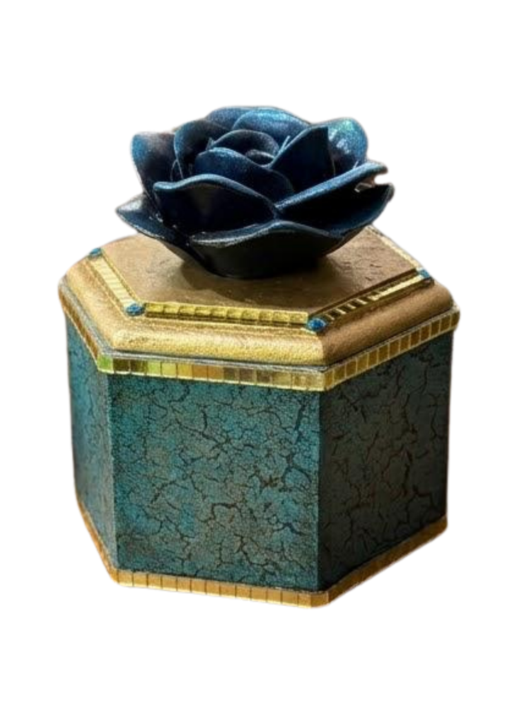 Caja Alhajero Hexagonal con Rosa Azul