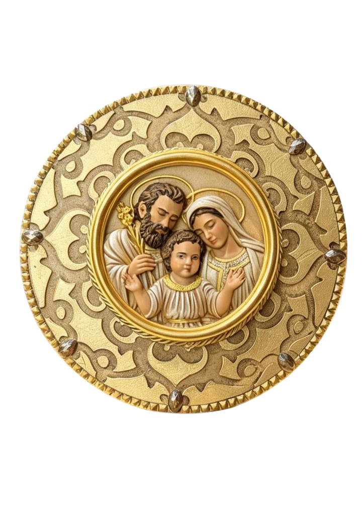 Jesús, María y José XX - Medallón Calado en Tono Dorado y Bronce