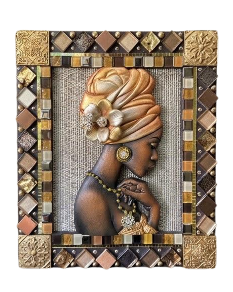 Africana del turbante dorado- Cuadro Artesanal Etnia