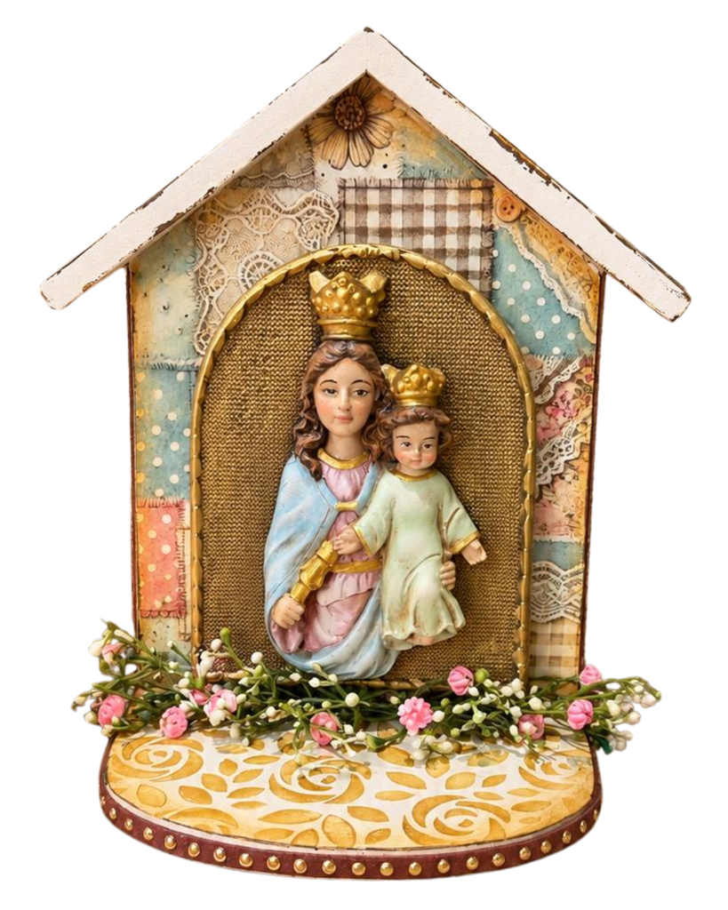 La Virgen y Jesús - Dosel Escultórico con Guirnalda Floral