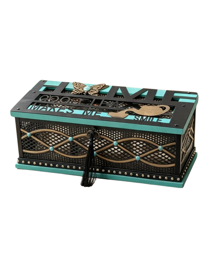 Caja para té VIII - Caja Organizadora Teal "Home Makes Me Smile"