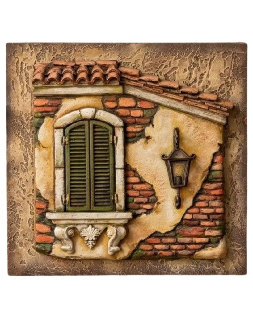 "Ventana Colonial II" - Placa Mural Cincelada Fachada de Ladrillo
