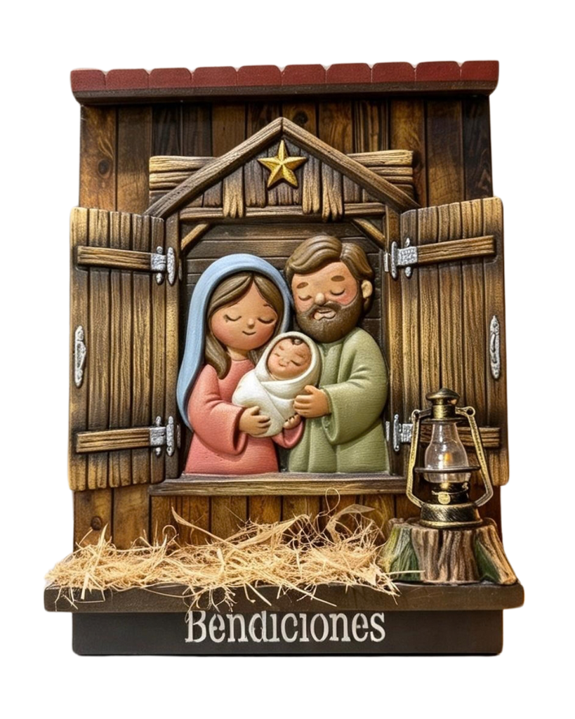 Pesebre XXI - Retablo Rústico de Madera "Bendiciones"