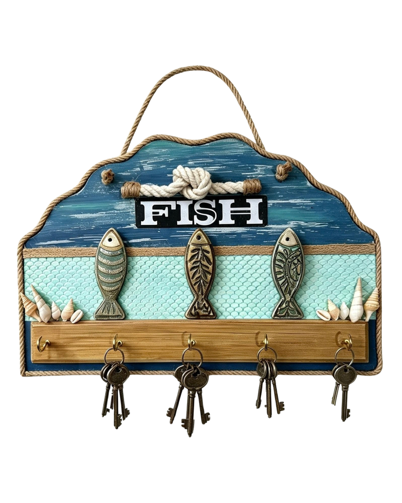 Náutico "FISH" - Perchero Cuelgallaves de Pared Tema Náutico