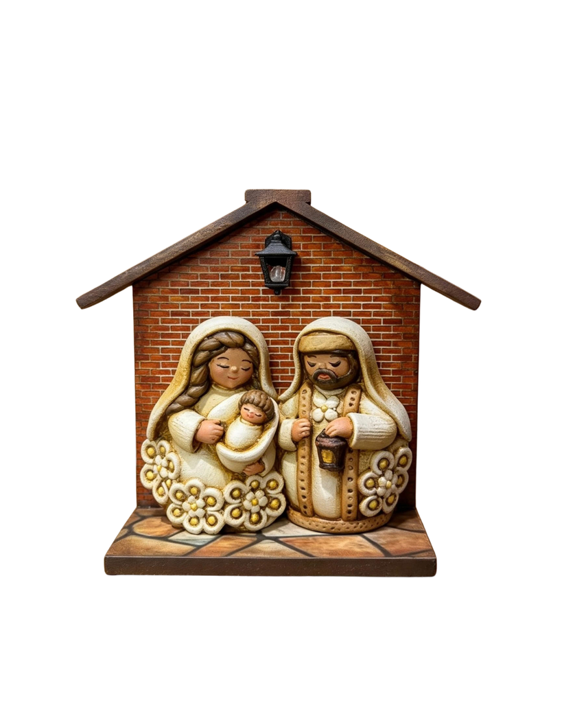 Pesebre XXII - Maqueta Escultórica Cabaña Ladrillo "Familia Unida"