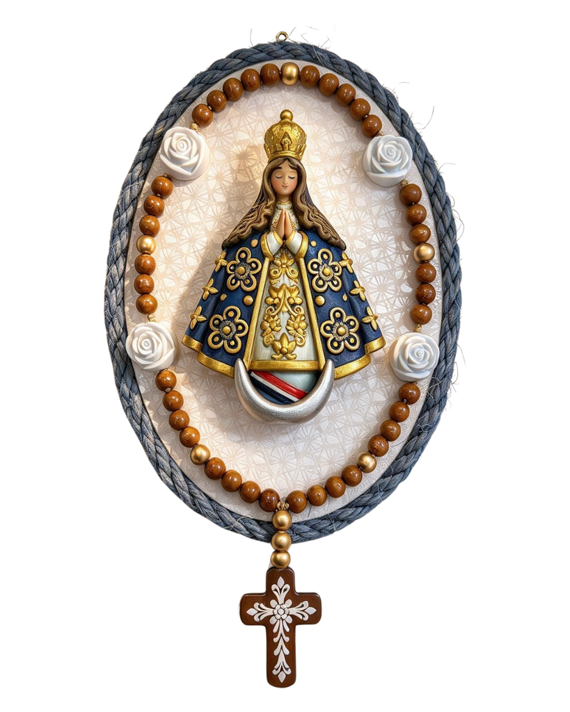 "Virgen de Caacupé & Malla Gris" - Medallón Devocional